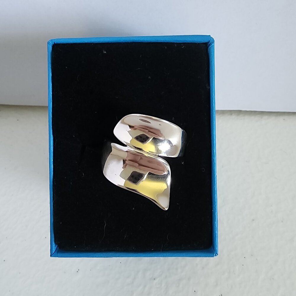 Rhodium Over Sterling Silver Concave By Pass Ring Size 12